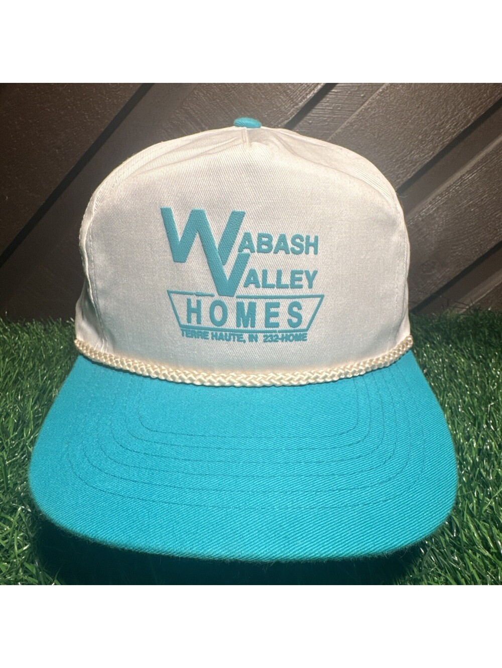 Vintage Wabash Valley Homes Indiana Rope Hat Snapback Cap Cobra Teal White Y2K